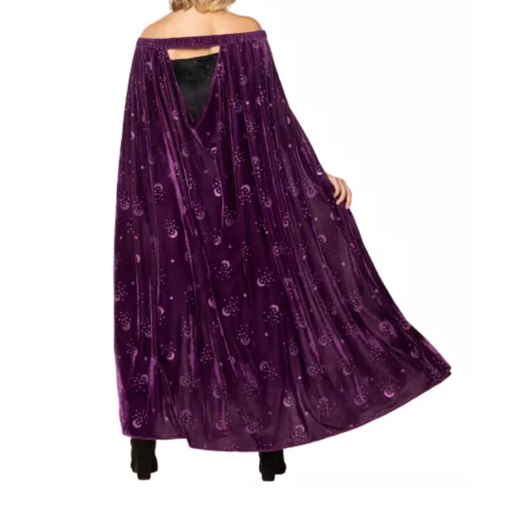 Spirit Halloween Celestial Velvet Cape Plus Sz Purple Moon Stars Whimsigoth Witc - Picture 5 of 9